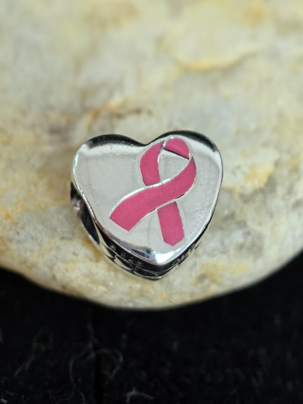 Pandora Pink Ribbon Of Hope Heart Shape Charm, S925 Silver Jewelry (Women's)